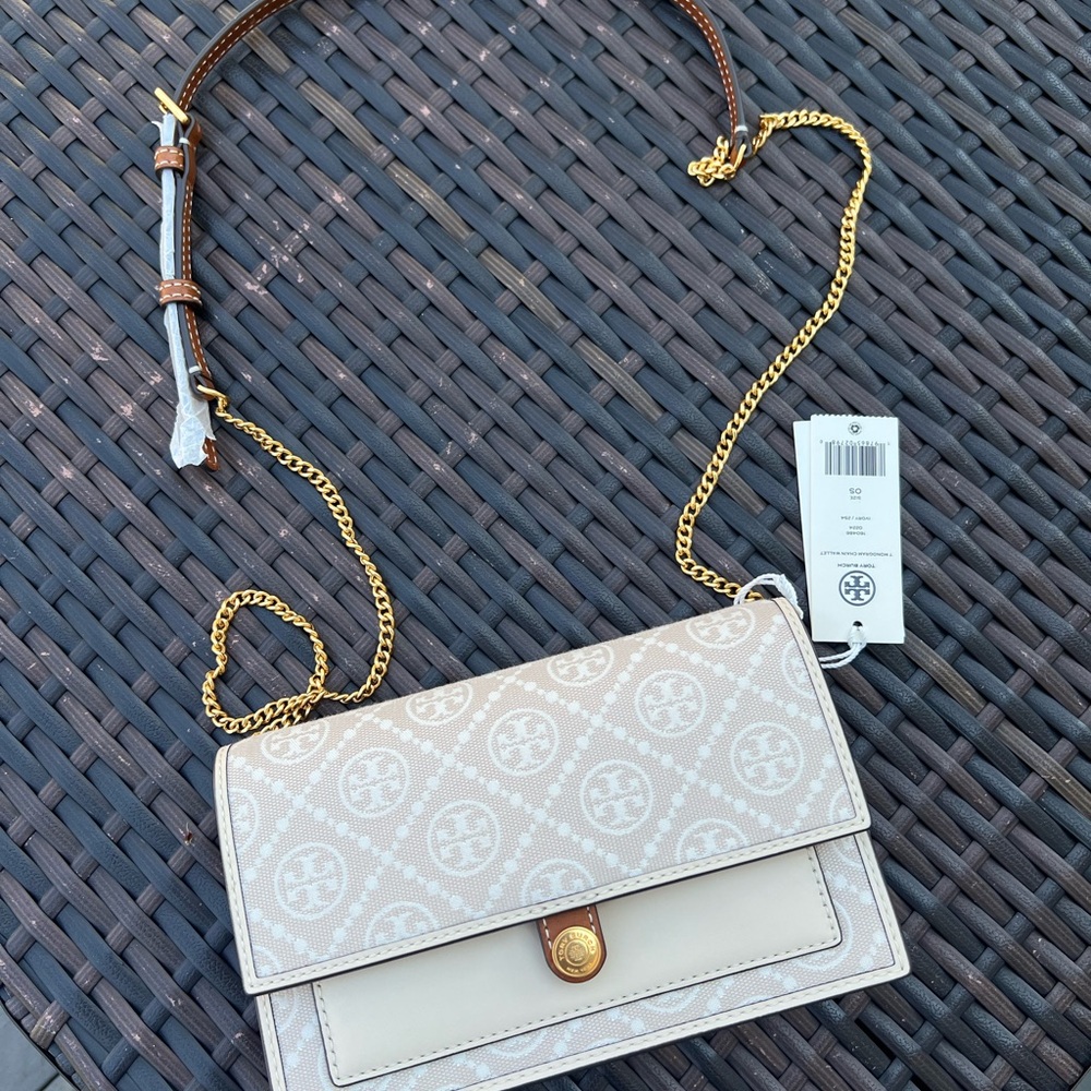 Tory Burch T Monogram Jacquard Chain Wallet Crossbody